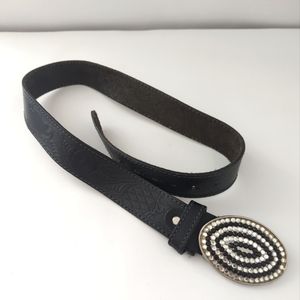 Vintage Leather Western Belt With Diamond and Black Color Rhinestone Loo…
